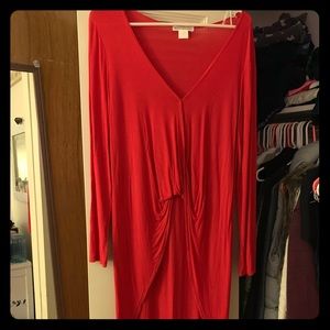 Red multi level shirt.